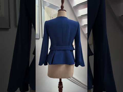 Armani Collezioni 2016 Cobalt Blue Collarless Peplum Blazer Size 42